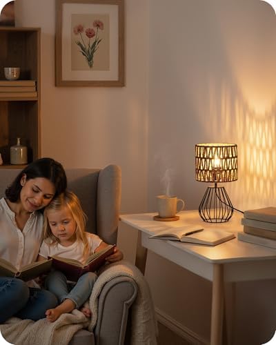 Rattan Table Lamp, Boho Table Lamp, Small Bedside Lamp, Handwoven Paper Lampshade, 2700K LED Bulb Included, Boho Desk Lamp, Modern Nightstand Lamp for Bedroom, Living Room, HW06TL05 - Image 2