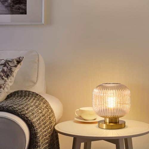 Mid Century Modern Table Lamp, 8" Globe Amber Glass Lamp Plug in - Image 2