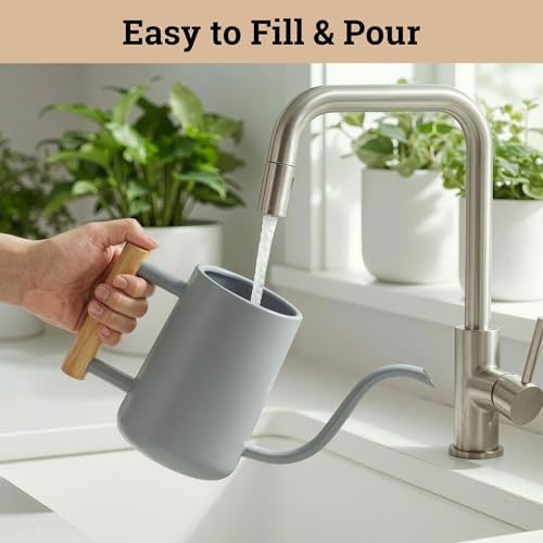 Metal Small Indoor Watering Can with Long Spout & Real Wood Handle, 35oz - Image 4