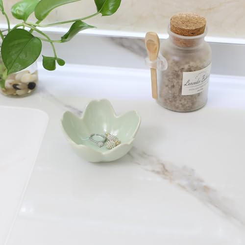 Flower Ring Dish Holder,Jewelry Dish Tray,Small Trinket Tray,Jewelry Plate Bowl,Key Bowl,Decorative Plate,Mothers Day Birthday Gifts for Women Mom Friends,Ceramic Kiln effect Green - Image 5