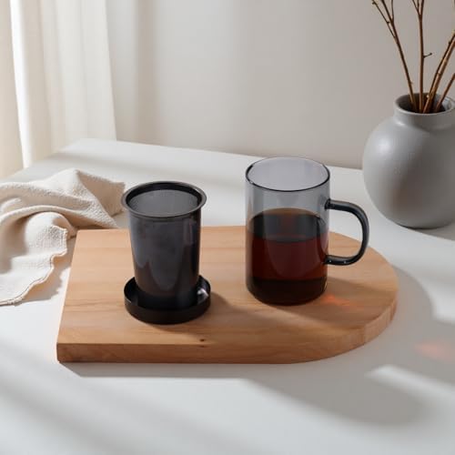 ecooe Black Glass Tea Mug with Stainless Steel Infuser and Lid 16.9oz - Image 6