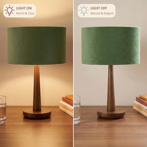 18.5" Modern Dimmable Walnut Wood Table Lamp with Velvet Shade, Green - Image 4