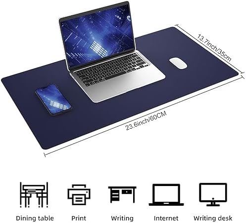 AFIING Cork Desk Mat 23.6 x 13.7, Dual-Sided Cork & PU Leather Desk Pad, Waterproof Non-Slip Desk Protector for Home Office, Study Desk & Minimalist Workspace Blue - Image 2