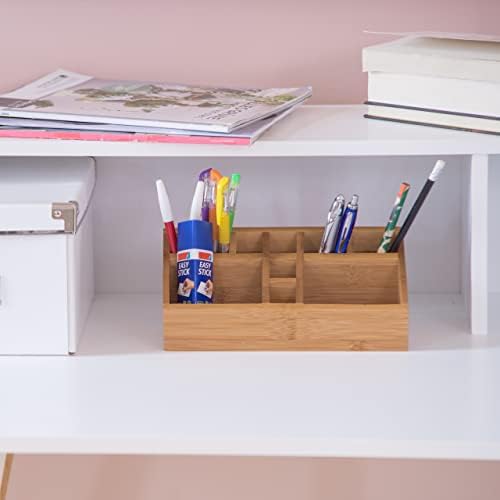 Relaxdays Bamboo Desk Organiser, Pencil Holder, 10 Compartments, Wood Grain, Size: 10 x 23 x 10 cm, Natural Brown - Image 2