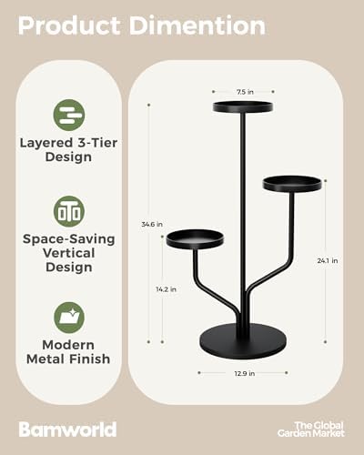 Bamworld 3 Tier Plant Stand Indoor Outdoor Metal Plant Shelf for Multiple Plants Pots Black - Image 2