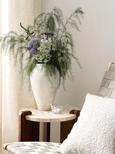 White Ceramic Vase - Large 11.8 Inch Tall Floor Vase for Centerpieces, Farmhouse Flower Vases, Rustic Minimalist Home Decor for Living Room, Enterway, Wedding (Sandstone White) - Image 2