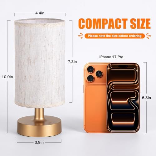 Kakanuo Cordless Table Lamp Rechargeable Small - 1 Pack Beige Gold, 4000mAh Battery Operated Lamp with Touch Control Stepless Dimming, Wireless Lamp for Bedside, Nightstand, Bedroom, Living Room - Image 5