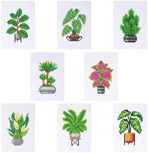 Apomelo 8pcs Small Diamond Art Kits Green Plants,Round Drill Mini Small Diamond Art Kits for Adults Beginners,Mini Diamond Art for Home Wall Desktop Decor, 6X8 inches by Apomelo