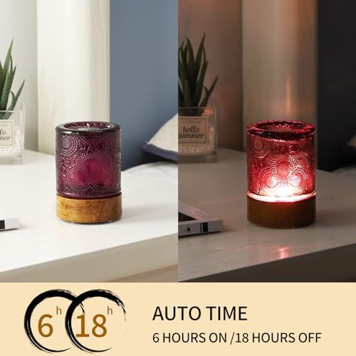 Mini Soft Warm Light Lamp Battery Operated Portable Night Light with Timer, Small Glass Vintage Dim Sleep Nightlights, Battery Powered Wireless Night Lights for Adults (1), Purple, M2-1-2 - Image 3