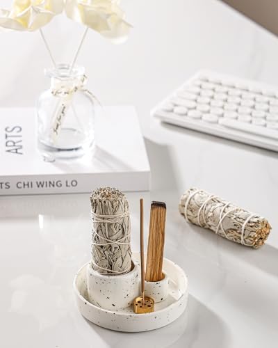 Ceramic Incense Holder, Palo Santo and Sage Holder, Vertical Stick Incense Burner, Inscents Ash Catcher for Spa Yoga Meditation Home Decor, Modern Minimalist White - Image 2