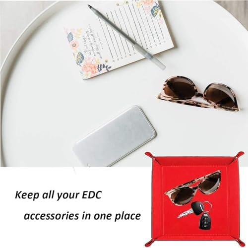 Valet Tray Desktop Storage Organizer – Vegan Leather Catchall Tray Bedside Vanity Tray Nightstand Caddy Holder for Remote Controller, Watch, Keys, Phone, Wallet, Coin, Jewelry, Red - Image 3