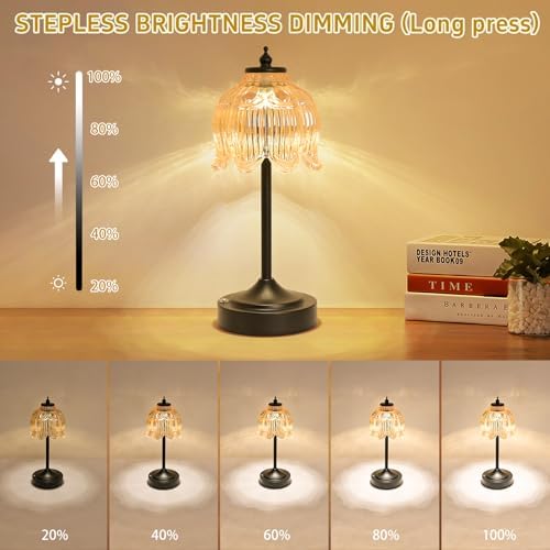 Cordless Table Lamp, Rechargeable Amber Glass Lotus Flower Lamp - Image 5