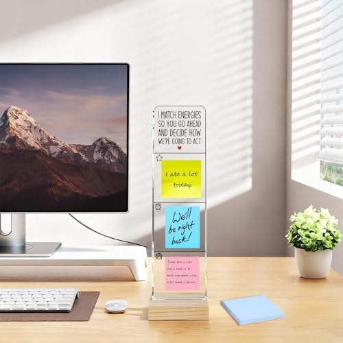 Monitor Memo Board with Removable Wooden Base Acrylic Portable Sticky Note Holder, I Match Energies So You Go Ahead and Decide How We're Going to Act Sign, Office Desk Set Sticky Notes - Image 5