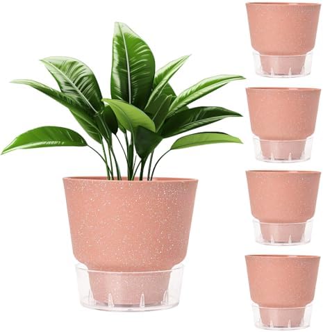 Self Watering Pots for Indoor Plants, with Visible Reservoir, 6 inch Plant Pot with Wick Rope Planter Pot for Indoor Outdoor Plants (Frosted Brick Red) by HYNZ