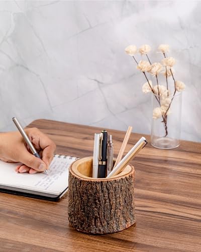 Mie Creations Rustic Pencil Cup, Antique Wooden Log Office Organizer, 4'' - Image 2