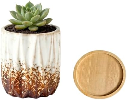 Modern Textured Ceramic Succulent Planter Pot – (No Plant Included) – Perfect for Small Plants, Cacti & Desk Decor – Lightweight & Durable，White by SJBAG