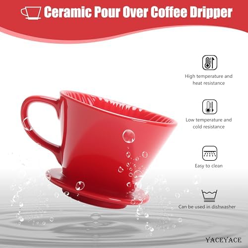 Pour Over Coffee Dripper, Single Red Ceramic Pour Over, Medium - Image 4