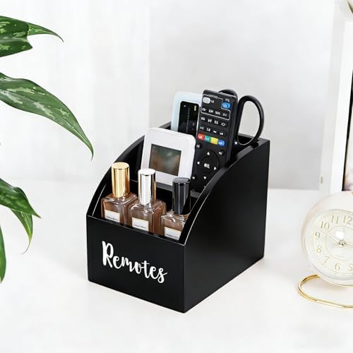 Rustic Vintage Wooden Desk Organizer Farmhouse Wood Remote Control Caddy, 3 Slot Tabletop Desktop Office Supply Storage Rack Desktop TV Remote Control Holder Home Decor Office Supplies Storage (Black) - Image 7