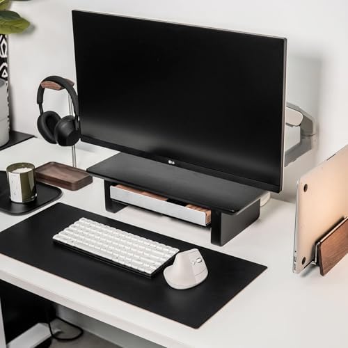 Raico Desk Shelf Setup Mini Monitor Stand, Compact Black Wood Organiser, Ergonomic Home Office Accessory (Black | 18.8 Inches) - Image 3
