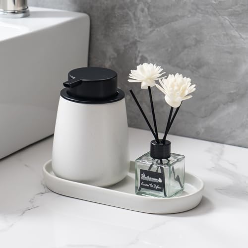 Speckled White Round Soap Dispenser Tray - 8'' Ceramic Vanity Tray for Bathroom Decorative, Jewelry Ring Dish, Comestic Holder, Kitchen Sink Countertop Organizer Plate - Image 4