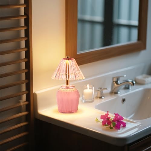Small Battery Operated Lamp with Timer, Cream Pink - Image 5