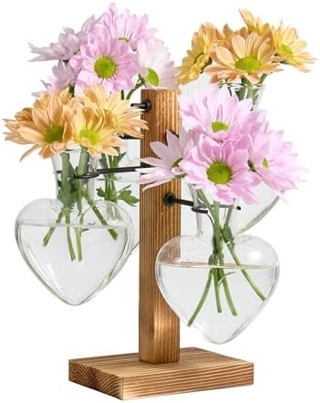 Plant Propagation Stations with Wood Stand, 4 Vases Love Shape by Unknown