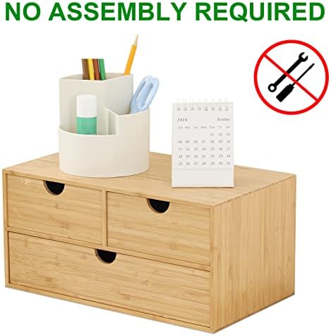 Bamboo Desk Organizer with Drawers, 3-Drawer Desktop Storage Box - Image 4