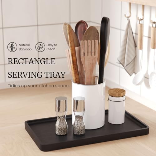 VERTORGAN Bamboo Serving Tray,15.8x9.8 Inch Trays,Home Decor(Black) - Image 3