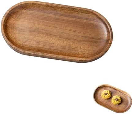 Small Wooden Tray, Oval Wood Serving Trays, Acacia Wood Platter for Coffee Tables, Dessert, Snack, Fruit, Bathroom Tray Charcuterie Board for Home Decor (S) by LIFTATAPA