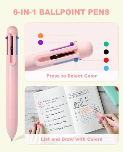 56 PCS Aesthetic School Supplies with Large Pencil Case, 5 Inspirational Ballpoint Pens, 12 Pastel Highlighters, 5 Black Ink Gel Pens, 6 Mechanical Pencils 0.5-0.7mm College Student Essentials (Pink) - Image 5