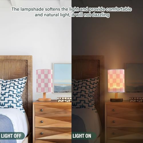 ALAZA Pink Checkerboard Bedside Table Lamp for Bedroom Girls Boys Nightstand Lamps with USB Port LED Bulb Wood Base Desk Living Room Decor Gifts - Image 6