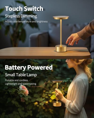 PUSU Rechargeable Table Lamps Set of 2, Gold Cordless Portable Desk Lamp - Image 4
