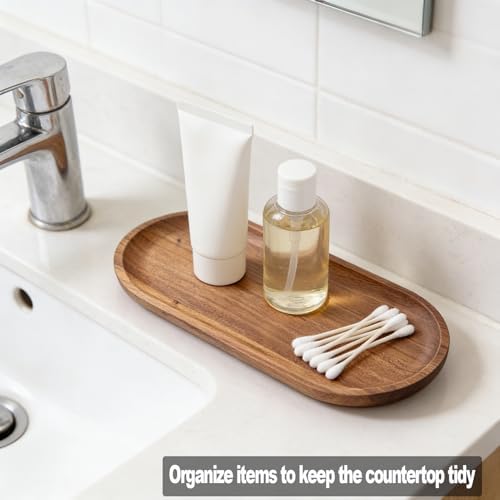Small Wooden Tray, Oval Wood Serving Trays, Acacia Wood Platter for Coffee Tables, Dessert, Snack, Fruit, Bathroom Tray Charcuterie Board for Home Decor (M) - Image 6