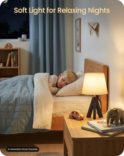 Small Table Lamp for Bedroom, 14.6" Bedside Lamp with White Linen Shade and Walnut Wood Tripod Base, Modern Nightstand Lamp for Living Room, Nursery, Entryway, E26 Socket, VW51TL05 - Image 3
