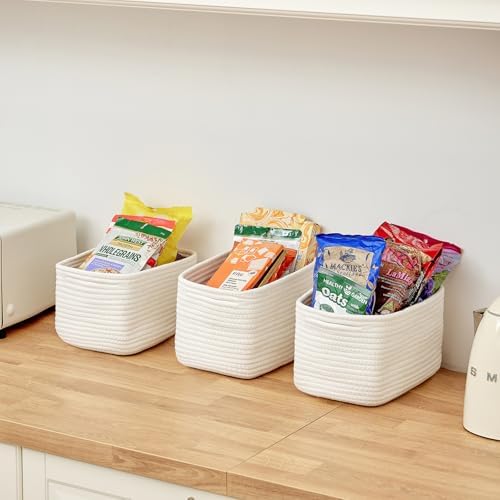 R RUNKA Small Cotton Rope Basket – Storage Bin for Organizing (10.6" x 6.7" x 6.7"), Bathroom Storage Basket for Shelf, Counter & Closet（White） - Image 5