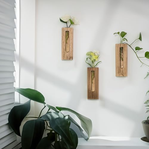Wood Wall Vase with Glass Tube for Plant Propagation - Image 6