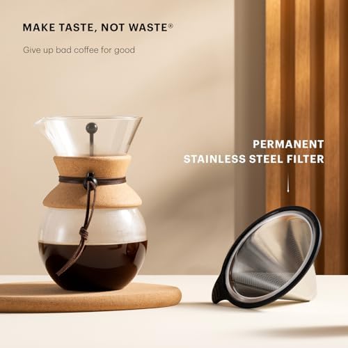 Bodum 34oz Pour Over Coffee Maker, High-Heat Borosilicate Glass with Reusable Stainless Steel Filter and Cork Grip - Made in Portugal - Image 3