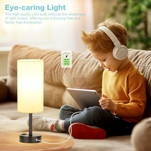 Fenmzee Turquoise Bedside Table Lamp, Dimmable Touch, USB A+C, AC Outlet - Image 4