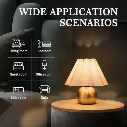 Gold Small Touch Control Table Lamp for Bedroom, Brass Gold Bedside Lamps for Nightstand, Cute Mini Small Table Lamps for Small Spaces with Scalloped Shade for Kitchen Counter, Bookshelf, Living Room - Image 2