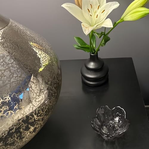 Black Crystal Flower Jewelry Ring Dish, Clear Trinket Bowl, Cute Nightstand Decor Ring Holder for Women, Home Decor Gifts for Women, Wedding, Birthday, Mother's Day - Image 3