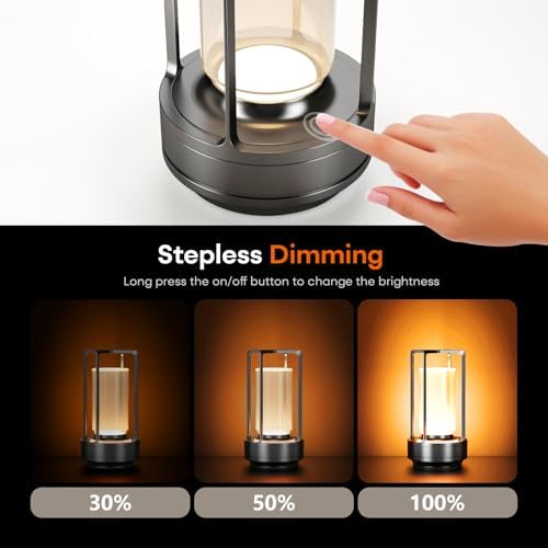 Rechargeable Cordless Small Metal Table Lamp, Stepless Dimming, 3-Color - Image 5