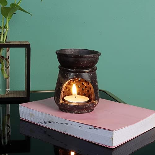 Itiha® Ceramic Black 01 Tea Light Aroma Oil Burner, Essential Oil Diffuser for Home Fragrance (3 in L X 3 in B X 3 in H) by Itiha
