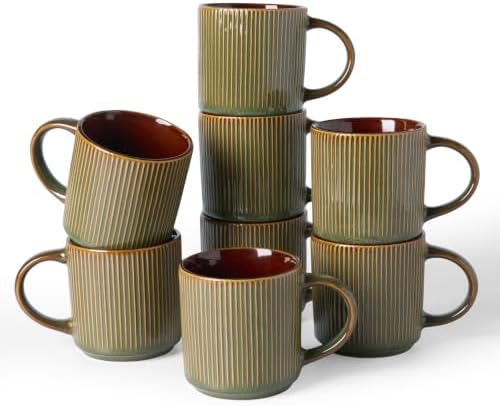 famiware Coffee Mug Set of 8, Star 12 oz Ceramic Mugs Cups Set with Handle by Famiware