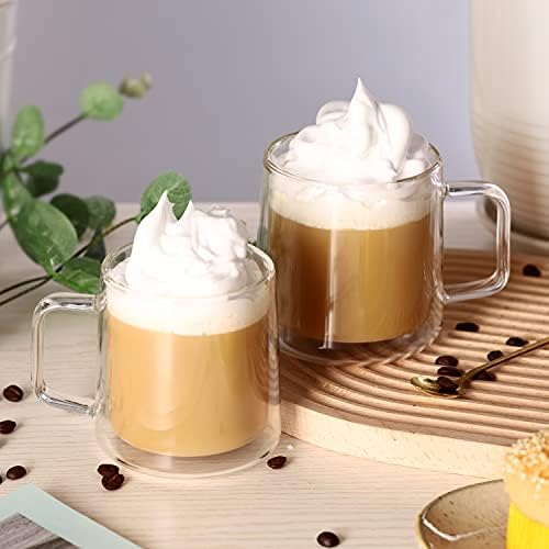 CNGLASS 12oz Glass Coffee Mugs,Double Wall Insulated Glass Cups with Handle,Clear Espresso Mugs for Latte,Cappuccino,Tea Bag,Set of 4 - Image 4