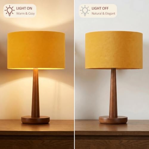 18.5" Modern Dimmable Walnut Wood Table Lamp with Velvet Shade, Orange - Image 5