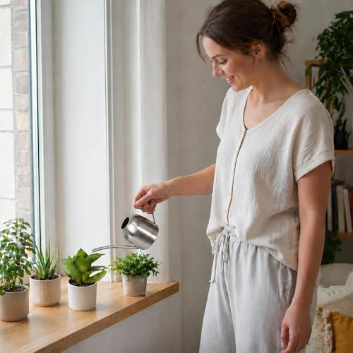IMEEA Small Watering Can for Indoor Plants, Stainless Steel with Long Spout, 15oz/450ml – Perfect for Desk, Windowsill & Bonsai - Image 3