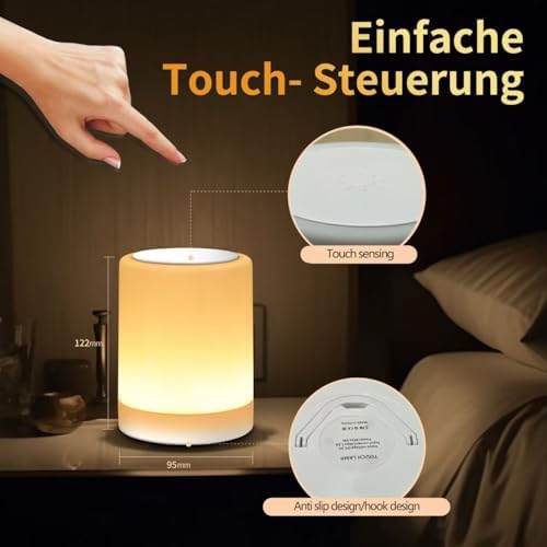 OORUN Touch Bedside Table Lamp,13 RGB Colors & 5 Brightness, USB Rechargeable Desk Lamp, Remote Control Dimmable Night Light with RGB Color Changing,Portable Lamp for Baby (2 Pack White) - Image 2