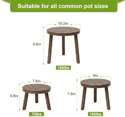 Delma Wood Plant Stands 3-Pack Indoor, Plant Stool, Dark Brown - Image 3