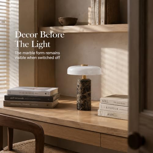 Brown Cordless Rechargeable Marble Table Lamp with Glass Shade - Image 7