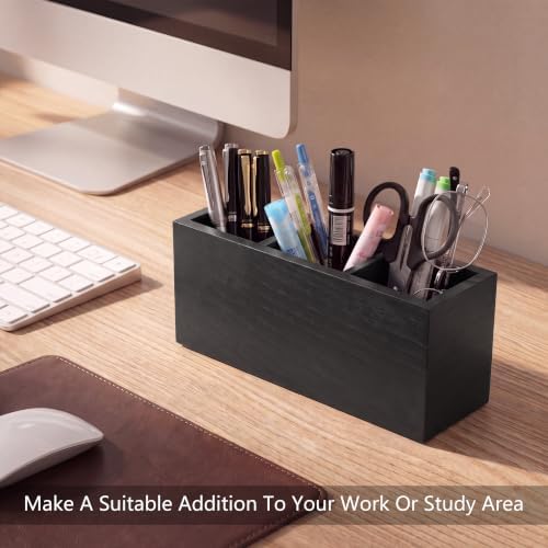 Wood Pen Holder for Desk with 3 Slots (Ash Black) - Image 2